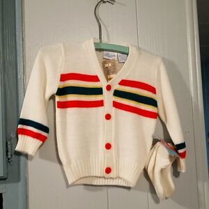 Vintage All Mine White Red blue & Yellow Cardigan 24 Months set